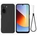 Xiaomi Poco C81 Pro Flytende silikon-deksel med håndstropp - Svart