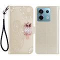 Xiaomi Redmi Note 13 Ugle Rhinestone Lommebok-deksel - gull