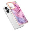 Xiaomi Redmi Note 13 Pro+ Marble Pattern Electroplated IMD TPU-deksel - Blå / Rosa