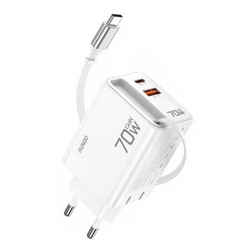 Xundd XDCH-109 70W GaN hurtiglader med USB-C-kabel - EU-kontakt - hvit