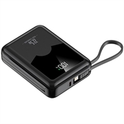 YM-1422 Mini-powerbank 20000mAh - USB-C- og Lightning-kabler - svart