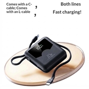 YM-1422 Mini-powerbank 20000mAh - USB-C- og Lightning-kabler - svart