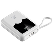 YM-1422 Mini-powerbank 20000mAh - USB-C-, Lightning-kabler - hvit