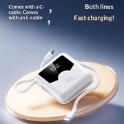 YM-1422 Mini-powerbank 20000mAh - USB-C-, Lightning-kabler - hvit