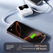 YM-1422 Mini-powerbank 20000mAh - USB-C-, Lightning-kabler - hvit