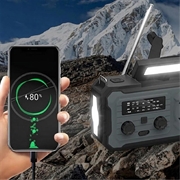 YX328 Nødhåndsveiv solcelle radio med lommelykt, 4000mAh powerbank - grå