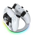 YZC-523 Dobbel ladestasjon for PS5/PS5 Edge-kontroller - RGB-dokk, OLED-skjerm - Hvit