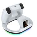 YZC-523 Dobbel ladestasjon for PS5/PS5 Edge-kontroller - RGB-dokk, OLED-skjerm - Hvit