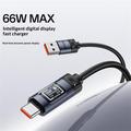 Yesido CA138C 66W hurtigladingskabel med USB-C og digitalt display - 1.2m - svart