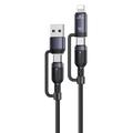 Yesido CA200 4-i-1 ladekabel - USB-A/USB-C til USB-C/Lightning - svart