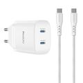 Yesido YC109 45W dobbel USB-C PD-lader med USB-C-kabel - hvit