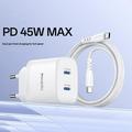 Yesido YC109 45W dobbel USB-C PD-lader med USB-C-kabel - hvit