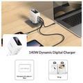 Yesido YC114 140W GaN-lader - 2x USB-C, USB-A, TFT-skjerm - hvit