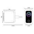 Yesido YC114 140W GaN-lader - 2x USB-C, USB-A, TFT-skjerm - hvit