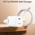 Yesido YC116 45W USB-C GaN-lader med USB-C-kabel – hvit