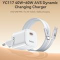 Yesido YC117 60W USB-C GaN-lader med USB-C-kabel – hvit