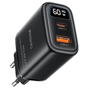 Yesido YC122 hurtiglader med to PD-porter på 60W og digitalt display - svart