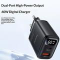 Yesido YC122 hurtiglader med to PD-porter på 60W og digitalt display - svart