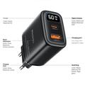 Yesido YC122 hurtiglader med to PD-porter på 60W og digitalt display - svart