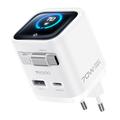 Yesido YC123 70W GaN-hurtiglader - TFT-skjerm, 2x USB-C, USB-A, 70cm USB-C-kabel - hvit