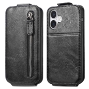 iPhone 16 Plus Glidelåslomme Vertikalt Flip-deskel - Svart