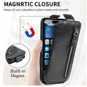 iPhone 16 Plus Glidelåslomme Vertikalt Flip-deskel - Svart