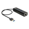 Delock 3-porter + 1-porter Gigabit LAN USB 3.0 Hub - 10/100/1000 Mbps