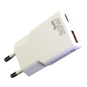 everActive SC-380Q GaN Super Slim 30W lader med USB QC3.0- og USB-C PD-porter - hvit