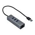 I-Tec 3-ports USB 3.0 Metallhub + Gigabit Ethernet-adapter - Grå