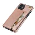 iPhone 11 Hybrid-deksel med lommebok og nøkkelbånd - Rosa