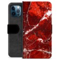 iPhone 12 Pro Premium Lommebok-deksel - Rød Marmor
