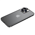 iPhone 13 Pro Max Metall Bumper med Herdet Glass Bakbeskytter - Svart