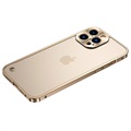 iPhone 13 Pro Max Metall Bumper med Herdet Glass Bakbeskytter - Gull