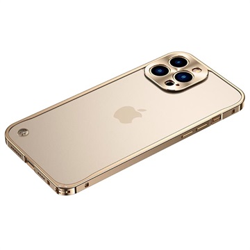 iPhone 13 Pro Max Metall Bumper med Plastbakside - Gull