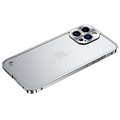 iPhone 13 Pro Max Metall Bumper med Herdet Glass Bakbeskytter - Sølv