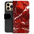 iPhone 13 Pro Max Premium Lommebok-deksel - Rød Marmor