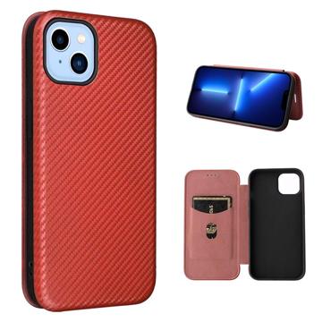 iPhone 14 Plus Flip-deksel - Karbonfiber - Brun