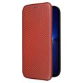 iPhone 14 Plus Flip-deksel - Karbonfiber - Brun