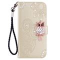 iPhone 14 Ugle Rhinestone Lommebok-deksel - Gull