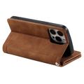 iPhone 14 Pro-cover med lommebok og magnetisk lås - brun