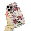 iPhone 14 Pro TPU-deksel med blomstermønster - Rosa lilje