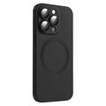 iPhone 14 Pro flytende silikonetui med kameralinsebeskyttelse - Magsafe-kompatibel - svart