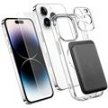 iPhone 14 Pro Max 4-i-1 MagSafe-beskyttelsessett med kortholder - gjennomsiktig / svart