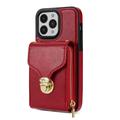 iPhone 14 Pro Max alt-i-ett-deksel med lommebok og stropp - rød