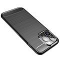 iPhone 14 Pro Max Børstet TPU Deksel - Karbonfiber - Svart
