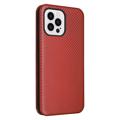 iPhone 14 Pro Max Flip-deksel - Karbonfiber - Oransje