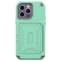 iPhone 14 Pro Max Hybrid-deksel med Speil og Kortholder - Grønn