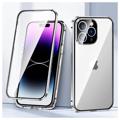iPhone 14 Pro Max Magnetisk Deksel med Herdet Glass - Sølv