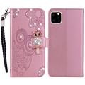 iPhone 14 Pro Ugle Rhinestone Lommebok-deksel