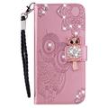 iPhone 14 Pro Ugle Rhinestone Lommebok-deksel - Rose Gold